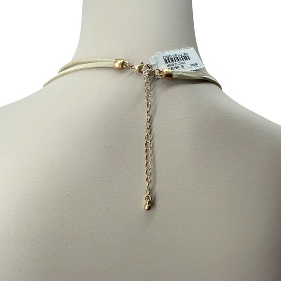 J Jill Layered Beaded Necklace Square Gold Tone Double Strand Cord Adjustable - Picture 6 of 11